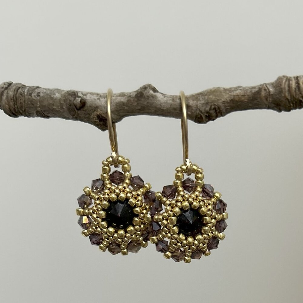 Crystals and Seed Beaded Earrings, 14kt Gold Filled Wires, Handmade Earrings